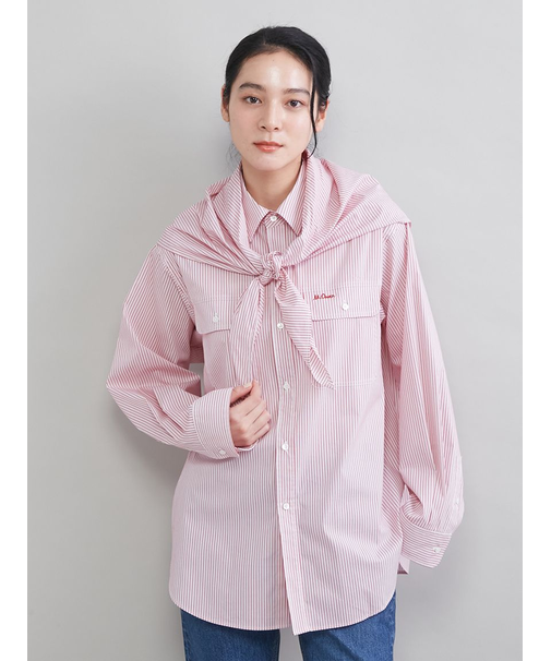 スカーフ付きストライプワークシャツ