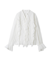 フレアスリーブスキッパーラッフルブラウス