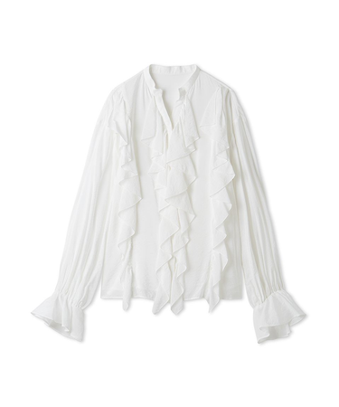 フレアスリーブスキッパーラッフルブラウス