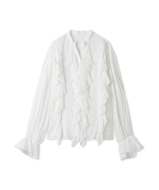 フレアスリーブスキッパーラッフルブラウス