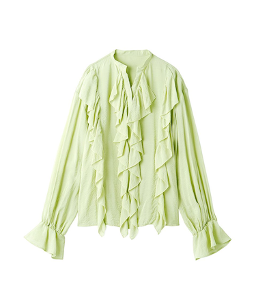 フレアスリーブスキッパーラッフルブラウス