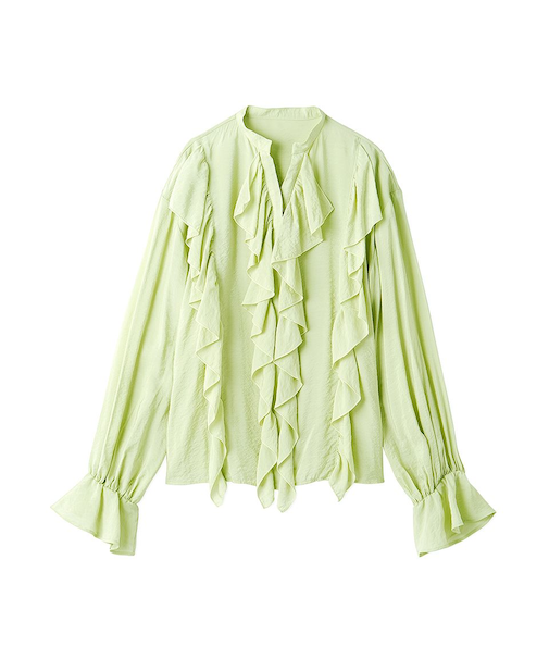 フレアスリーブスキッパーラッフルブラウス