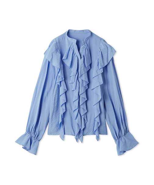 フレアスリーブスキッパーラッフルブラウス