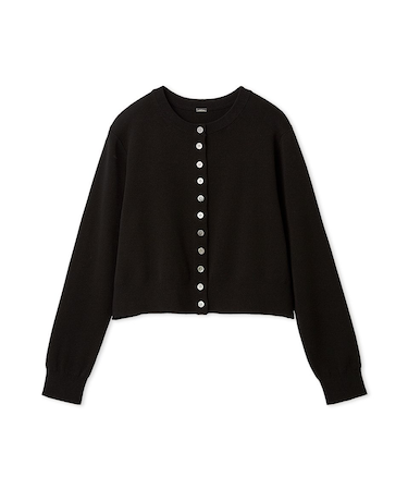 シェル釦デザインクロップドニットカーディガン