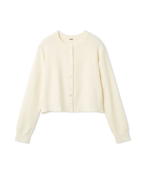 シェル釦デザインクロップドニットカーディガン