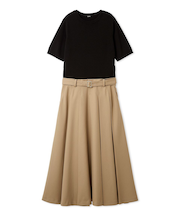 プリーツスカートニットドッキングワンピース