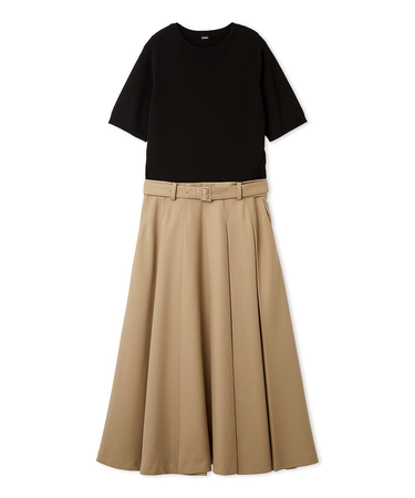 プリーツスカートニットドッキングワンピース