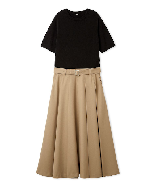 プリーツスカートニットドッキングワンピース