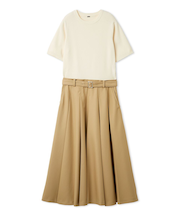 プリーツスカートニットドッキングワンピース