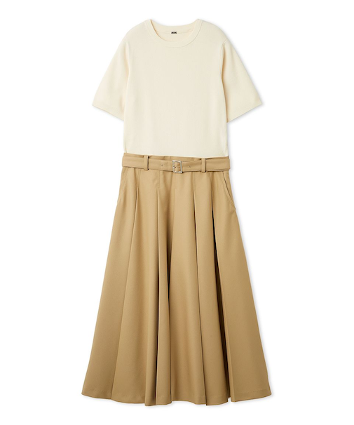 プリーツスカートニットドッキングワンピース