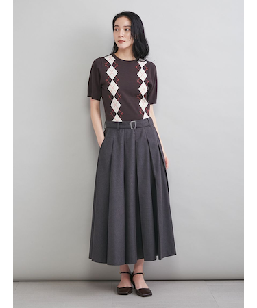 プリーツスカートニットドッキングワンピース