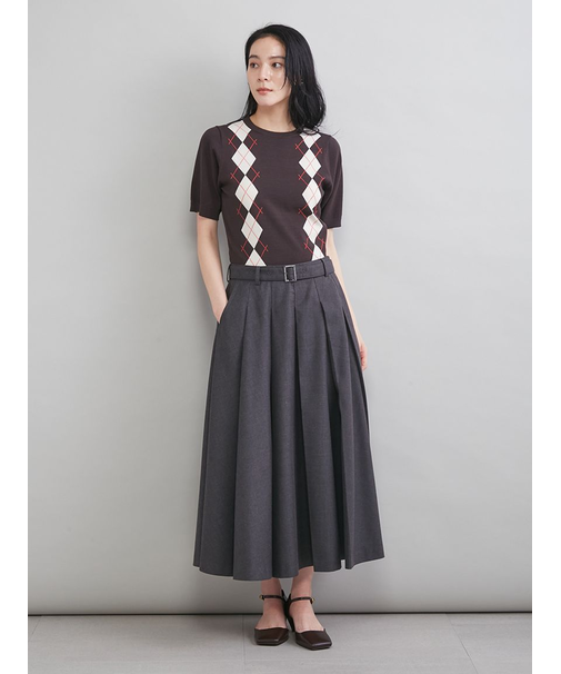 プリーツスカートニットドッキングワンピース