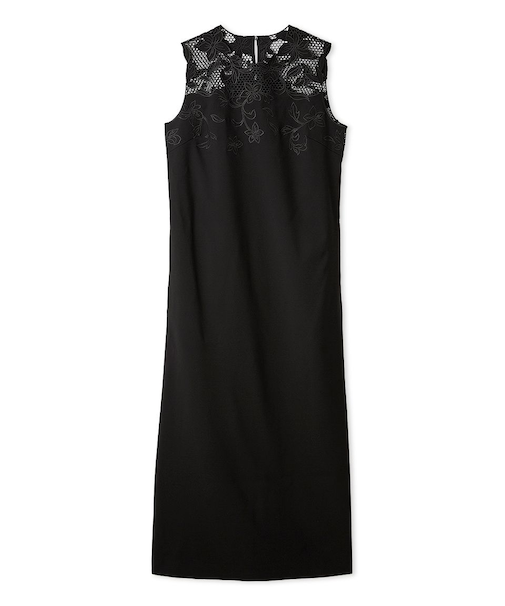 カットワークレース刺繍ストレートワンピース
