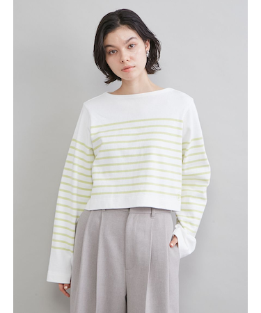 ボートネック短丈パネルボーダー