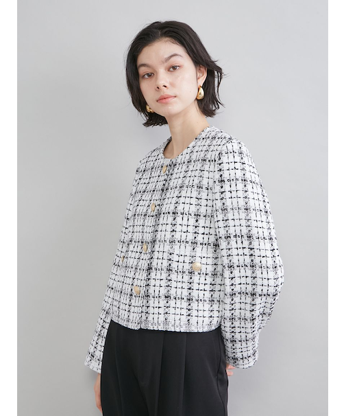 クロップド金釦コンパクトツイードジャケット