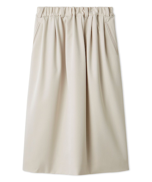 ウエストゴムランダムタックミディスカート