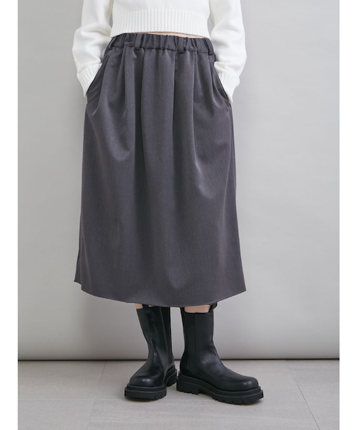 ウエストゴムランダムタックミディスカート