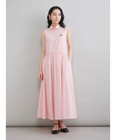 スリーブレスマキシ丈シャツワンピース