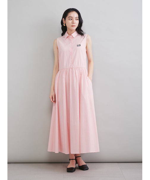 スリーブレスマキシ丈シャツワンピース