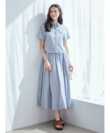 ストライプセパレートバルーンシャツワンピース
