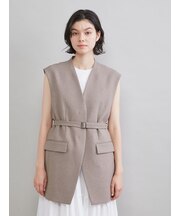 共ベルト付きオーバーサイズノーカラーベスト