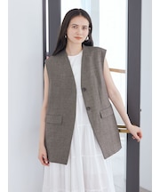 共ベルト付きオーバーサイズノーカラーベスト