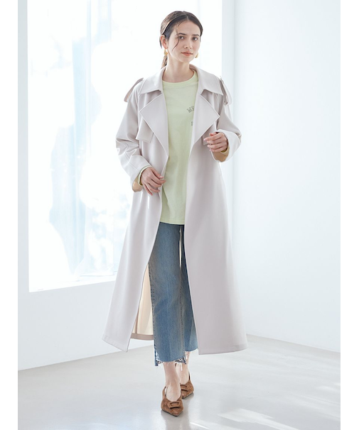 共ベルト付憲章デザイントレンチコート