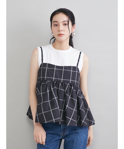 ウォッシャブル】クロシェニットキャミ×ノースリトップス｜ミラ