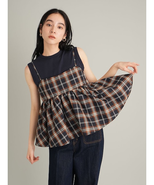 ミラオーウェン 【ウォッシャブル】クロシェニットキャミ×ノースリトップス ウォッシャブル】クロシェニットキャミ×ノースリトップス｜ミラ