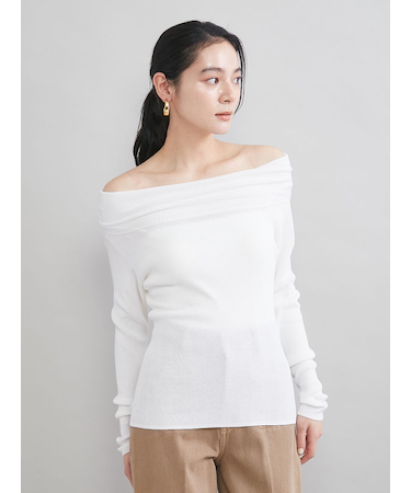 ハイゲージドレープオフショルニット