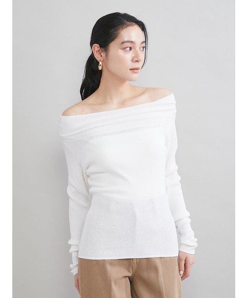 ハイゲージドレープオフショルニット