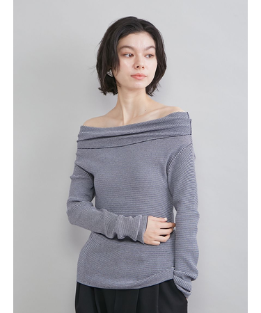 ハイゲージドレープオフショルニット