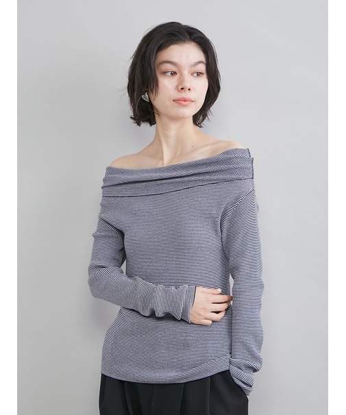 ハイゲージドレープオフショルニット