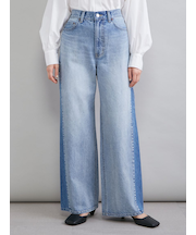 ブロックカラーバギーフレアデニム