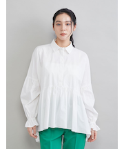 シャツ衿ギャザーチュニックブラウス