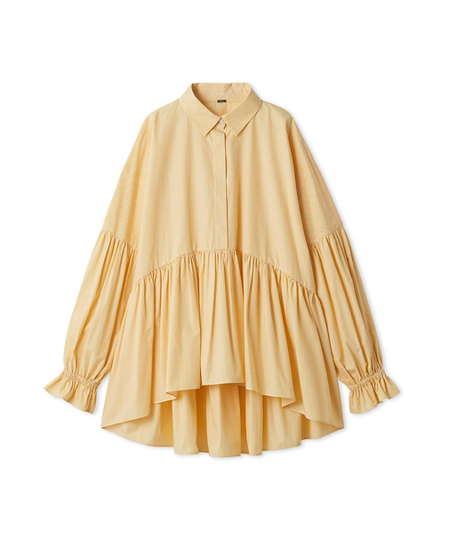 シャツ衿ギャザーチュニックブラウス