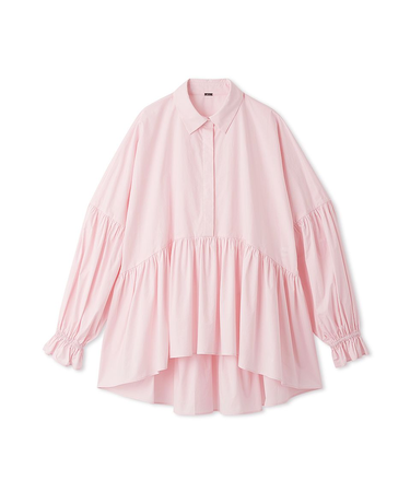 シャツ衿ギャザーチュニックブラウス