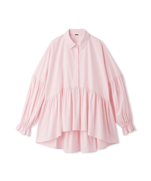 シャツ衿ギャザーチュニックブラウス