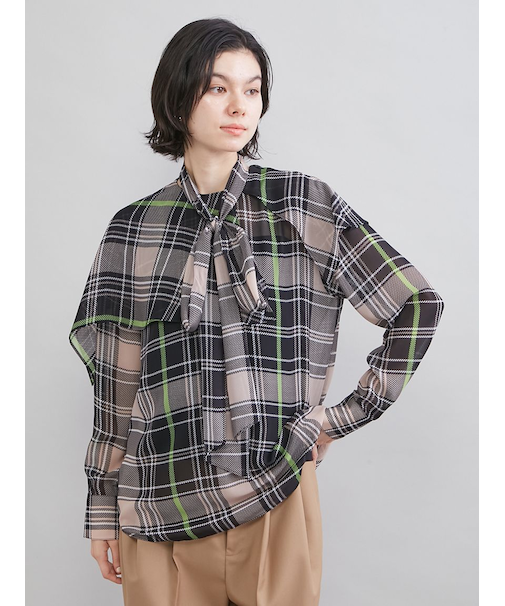 チェックボウタイブラウス