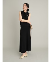 【UVカット】【WEB限定カラー】金釦ノースリポロニットスカートSET UP