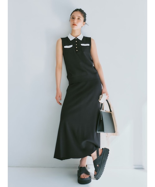 Mila Owen 【UVカット】金釦ノースリポロニットスカートSET UP WEB限定カラー】【UVカット】金釦ノースリポロニットスカートSET UP