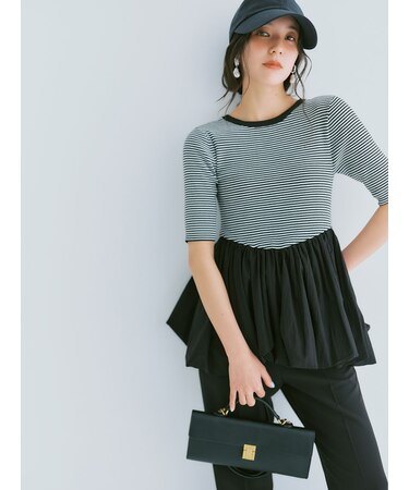 【ウォッシャブル】2wayペプラムリブニットドッキングトップス