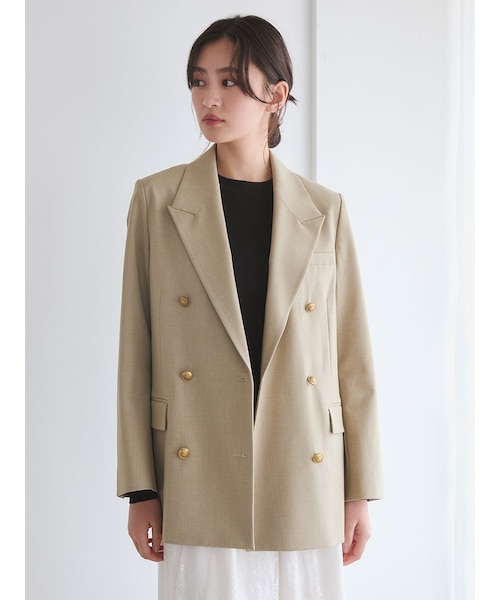 26SS 美品 ミラオーウェン 金釦ダブルブレスト ロング ブレザー アイボリー 金釦ダブルブレストロングブレザー｜ミラオーウェンの通販｜&mall