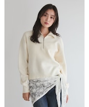 カシミヤ混ハーフジップニットプルオーバー