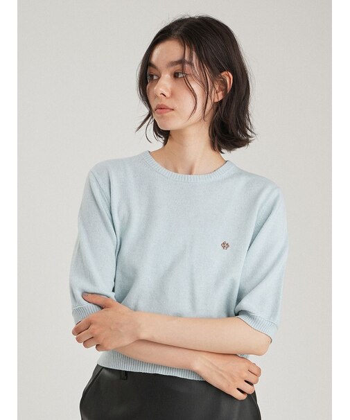 カシミヤ混クロップドニットプルオーバー