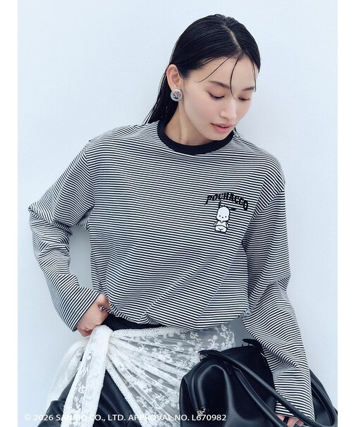 【ポチャッコ】裾ドロストボーダーロングTシャツ