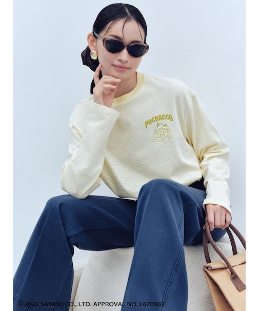 【ポチャッコ】裾ドロストボーダーロングTシャツ