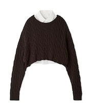 シャツレイヤードケーブル短丈ニット