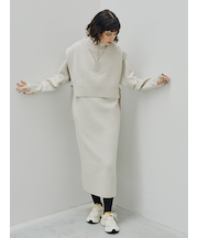 【New Year Special Item】ベスト×ハーフジップニットワンピース
