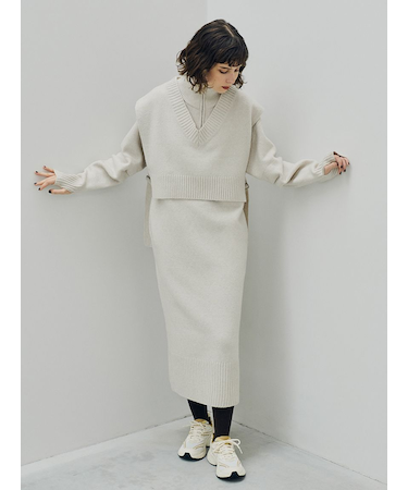 【New Year Special Item】ベスト×ハーフジップニットワンピース